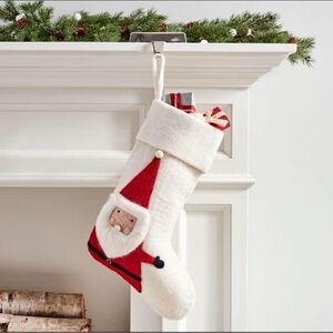 West Elm x Pottery Barn Kids, Felted Christmas Stocking, Santa, Wool, Cream, New